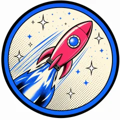 Retro rocket launch badge
