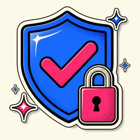 Retro illustration of a shield with a checkmark and a padlock